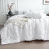 Maple&Stone Twin XL Comforter Set, 5 Pieces Twin XL Bedding Set, Pinch Pleat Bed in a Bag Twin XL with Comforter, Sheets, Pillowcase & Sham - White