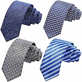 AUSKY 4 Packs Men’s Necktie, Assorted Striped and Patterned Silk Neck Ties for Man 2.76in wide