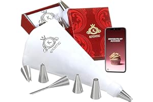 Piping Bag Set - Large Reusable Cotton Piping Bags and Nozzles - Dishwasher-Safe - Includes Gift Box, 6 Stainless Steel Nozzl