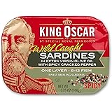 King Oscar Sardines in Extra Virgin Olive Oil, Spicy Cracked Pepper, 3.75 Ounce (Pack of 12)