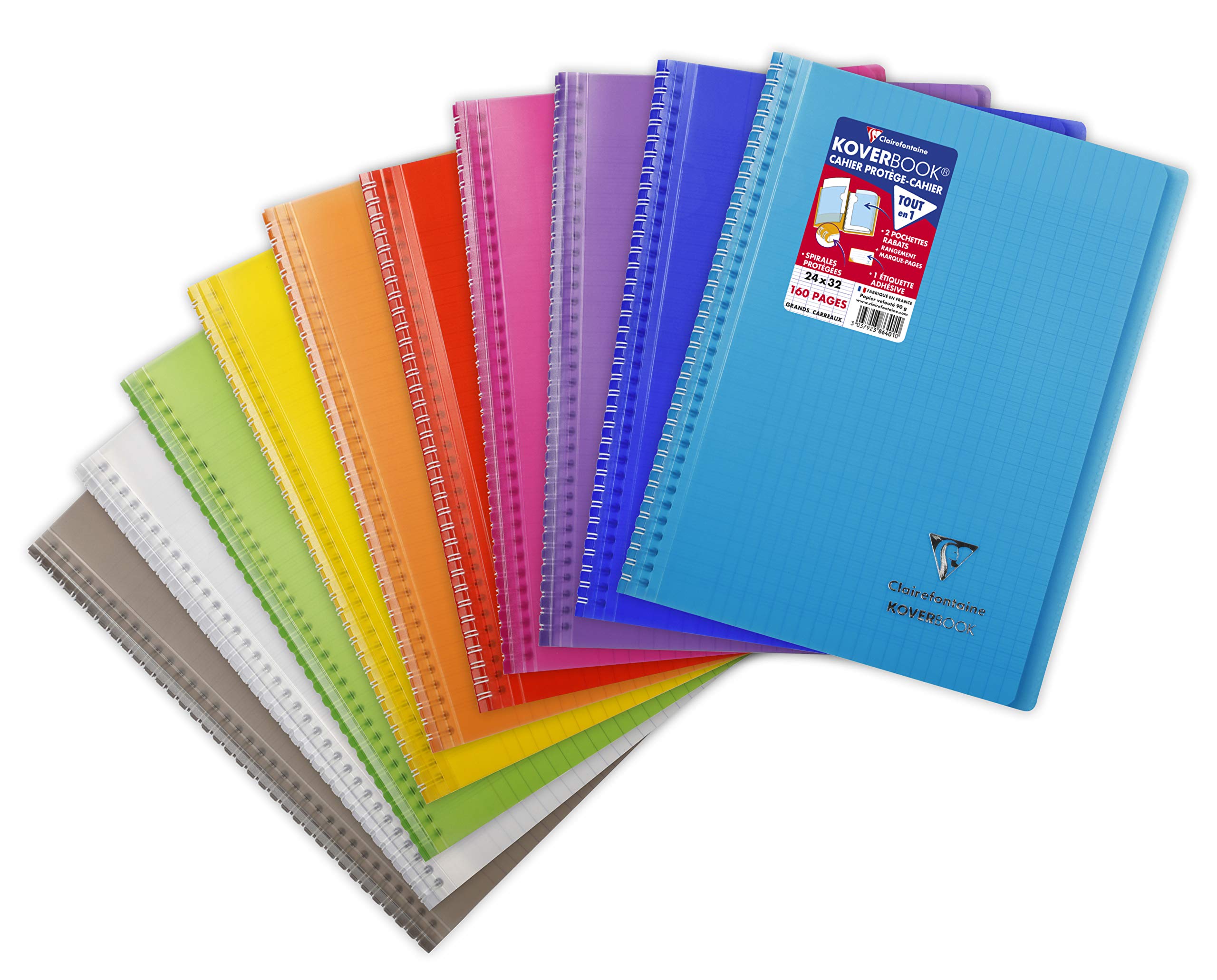 Clairefontaine 386401C - One Koverbook Spiral Notebook - Dimensions: 24x32 cm - 160 Seyes Ruled Pages - White Paper 90 g - Random Colour Polypro Cover
