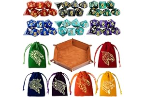 PUGED DND Dice Set 42 Pcs Polyhedral Dungeons and Dragons Rolling Dice for D&D RPG MTG Table Games Dice Bulk with Colorful Drawstring Bags and Dice Tray (Single)