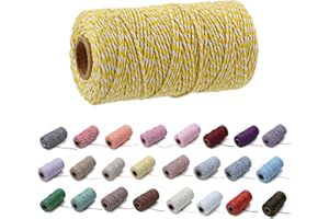 EQARP 1 Roll 2mm 109 Yard Colourful Cotton Cord Bakers Twine DIY Crafts Gift Wrapping Christmas Wedding Home Decor String Rope (#08 Yellow+White)
