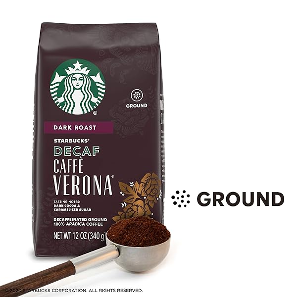 STARBUCKS GROUND COFFEE, DARK ROAST HOT OR ICED COFFEE, DECAF CAFFÈ VERONA, 12 OZ