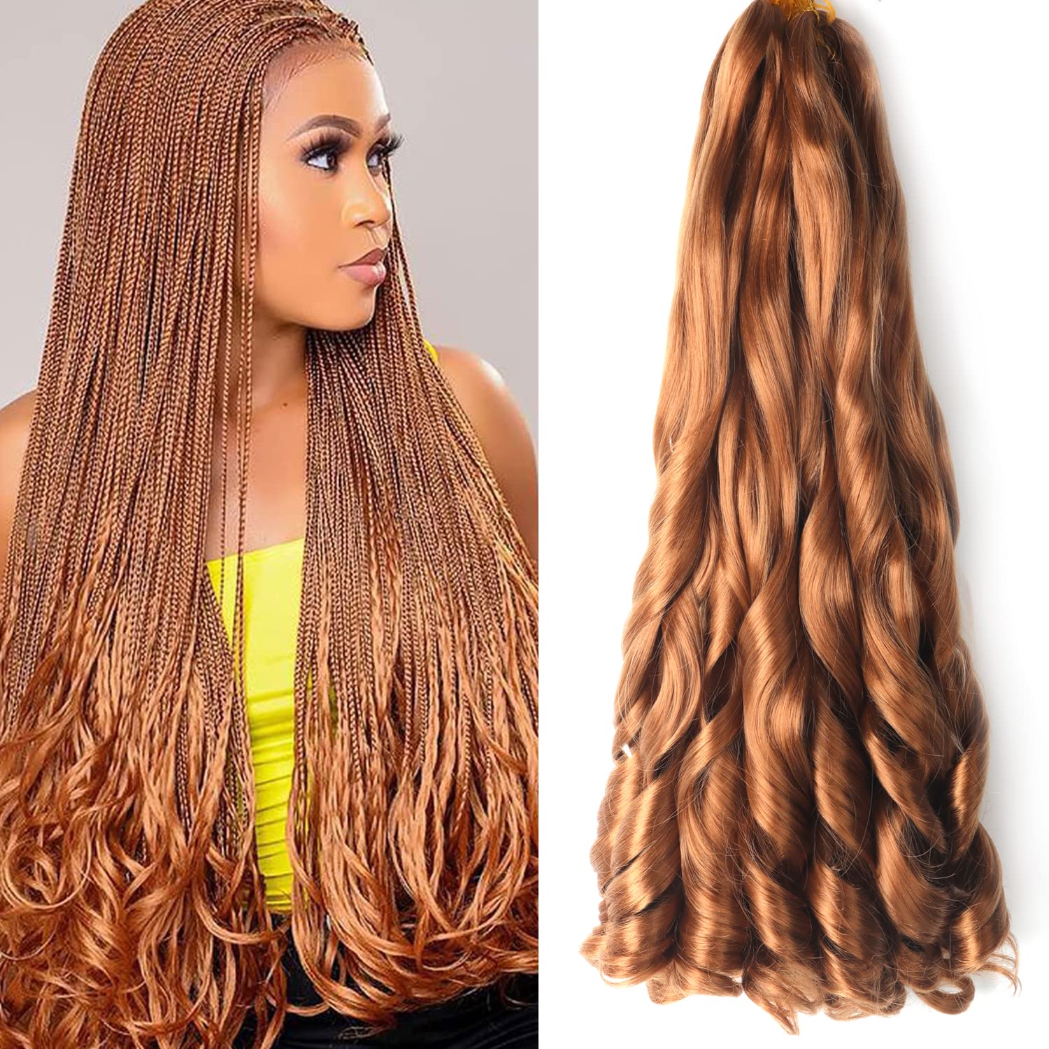 22 inch French Curly Braiding Hair 8 Pack Loose Wavy Spiral Curl Braids Crochet Hair Deep Wave Synthetic Extensions Pre Stretched Bouncy Braiding Hair (deep 22 inch, 30#)