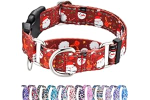 Fidohug Christmas Reflective Martingale Collar for Dogs with Quick Release Buckle Holiday Dog Collars (Red Snowman, Large)