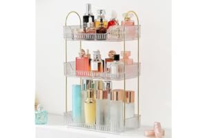 Aveniee Bathroom Counter Organizer, 3 Tier Perfume Skin Care Countertop Storage Shelf, Vanity Makeup Tray for Cosmetic Skincare Lotion,Clear