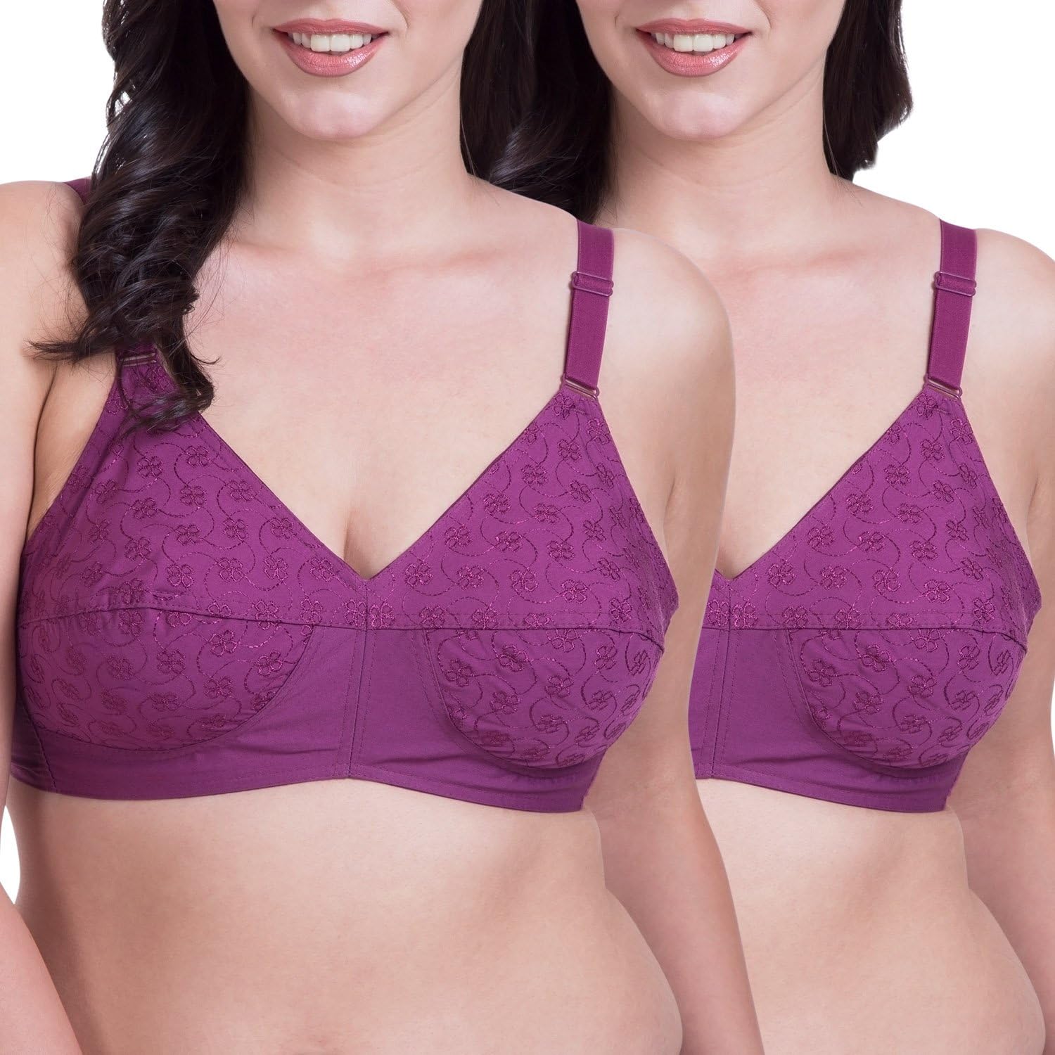 Rajnie Plus Size Non Padded Magenta Cotton Bra (Pack of 2)