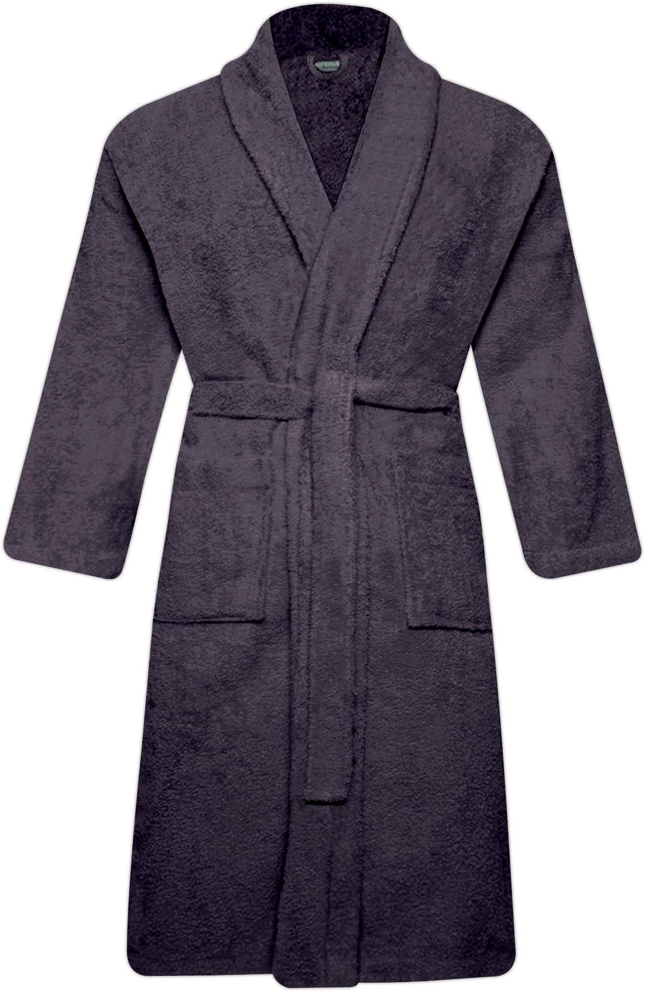 QCS MEN & WOMEN 100% COTTON TERRY TOWELLING SHAWL COLLAR BATHROBE DRESSING GOWN ONE SIZE (Slate)
