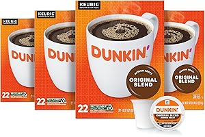 Dunkin' Original Blend Coffee, Medium Roast, K-Cup Pods, 22 Count Boxes (Pack of 4)