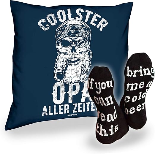 Geschenk für Opa Kissen Coolster Opa aller Zeiten und Socken Cold