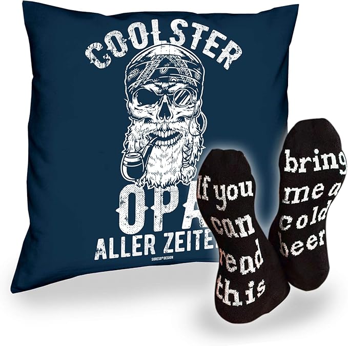 Geschenk für Opa Kissen Coolster Opa aller Zeiten und Socken Cold