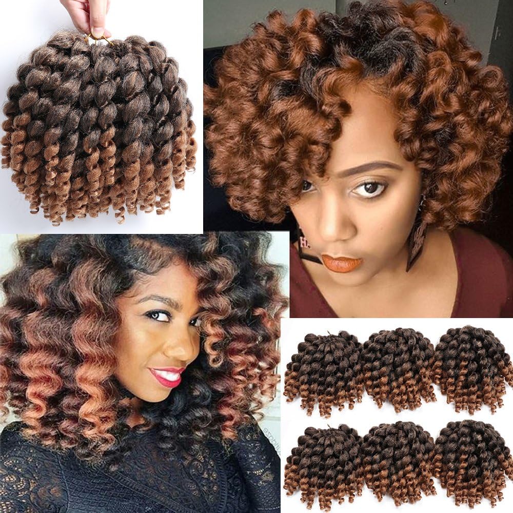 3 Packs Wand Curl Crochet Hair Synthetic Crochet Braids 8 Inch Jamaican Bounce Twist African Braiding Hair For Black Women (T1B/30)