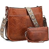 BAIGIO Crossbody Purse for Women Trendy Vegan Leather Hobo Bags for Women Handbags and Wallet 2PCS With Guitar Shoulder Strap