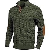 JMIERR Men's Cable Knit Pullover Sweater Casual Long Sleeve Stand Collar Button Knitted Sweaters
