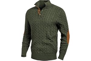 JMIERR Men's Cable Knit Pullover Sweater Casual Long Sleeve Stand Collar Button Knitted Sweaters