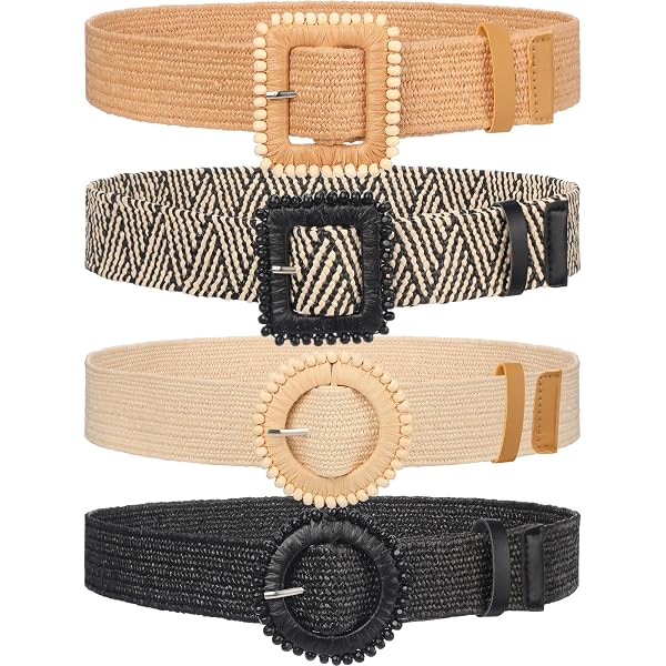 Charniol 6 Pack Straw Woven Elastic Stretch Waist Belt  display picture 1