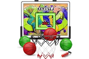 FANSTO Over The Door Basketball Hoop, Basketballs Hoops Indoor for Kids with LED Cheering, Anti-Impact, 2 Game Mode& Mute Mode, Mini Hoops Door Slam Toy with 4 Ball for 5 6 7 8 9 10 11 12 Old Boys