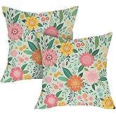 Fjfz Spring Summer Floral Decorative Throw Pillow Covers 18 x 18 Set of 2, Colorful Flower Botanical Porch Outdoor Home Decor, Farmhouse Pastoral Sofa Couch Cushion Case