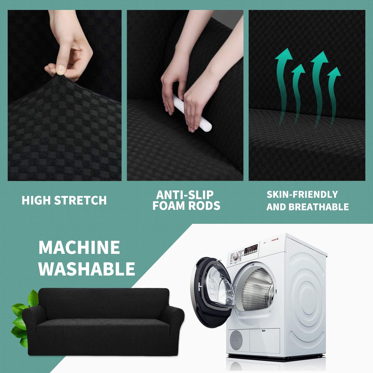 YEMYHOM Couch Cover Latest Jacquard Design High Stretch Sofa Chair Covers for Living Room, Pet Dog Cat Proof Armchair Slipcover Non Slip Magic Elastic Furniture Protector (Chair, Black): Kitchen & Dining