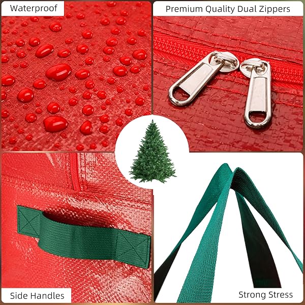 KRYSTY DURABLE LARGE CHRISTMAS TREE STORAGE BAG,FITS UP TO 9 FT ARTIFICIAL TREES,HEAVY DUTY ZIPPER&REINFORCED HANDLES FOR CHRISTMAS TREE BAG,PROTECTS AGAINST DUST,MOISTURE & DAMAGE,RED