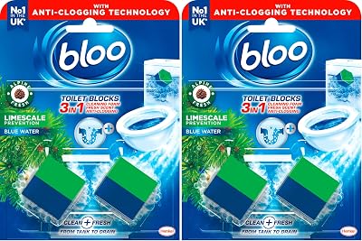 Bloo New 3in1 Toilet Blocks Pack of 4 – Blue Limescale Remover & Cleaner
