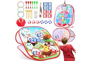 QUANQUER Bean Bag Toss Game for Kids - 5in1 Portable Outdoor Games, Outside Toys for Toddlers Ages 3 4 5 6 7 8 Year Old Outside Party Games Indoor & Outdoor Toys Birthday Gift for Girls Boys
