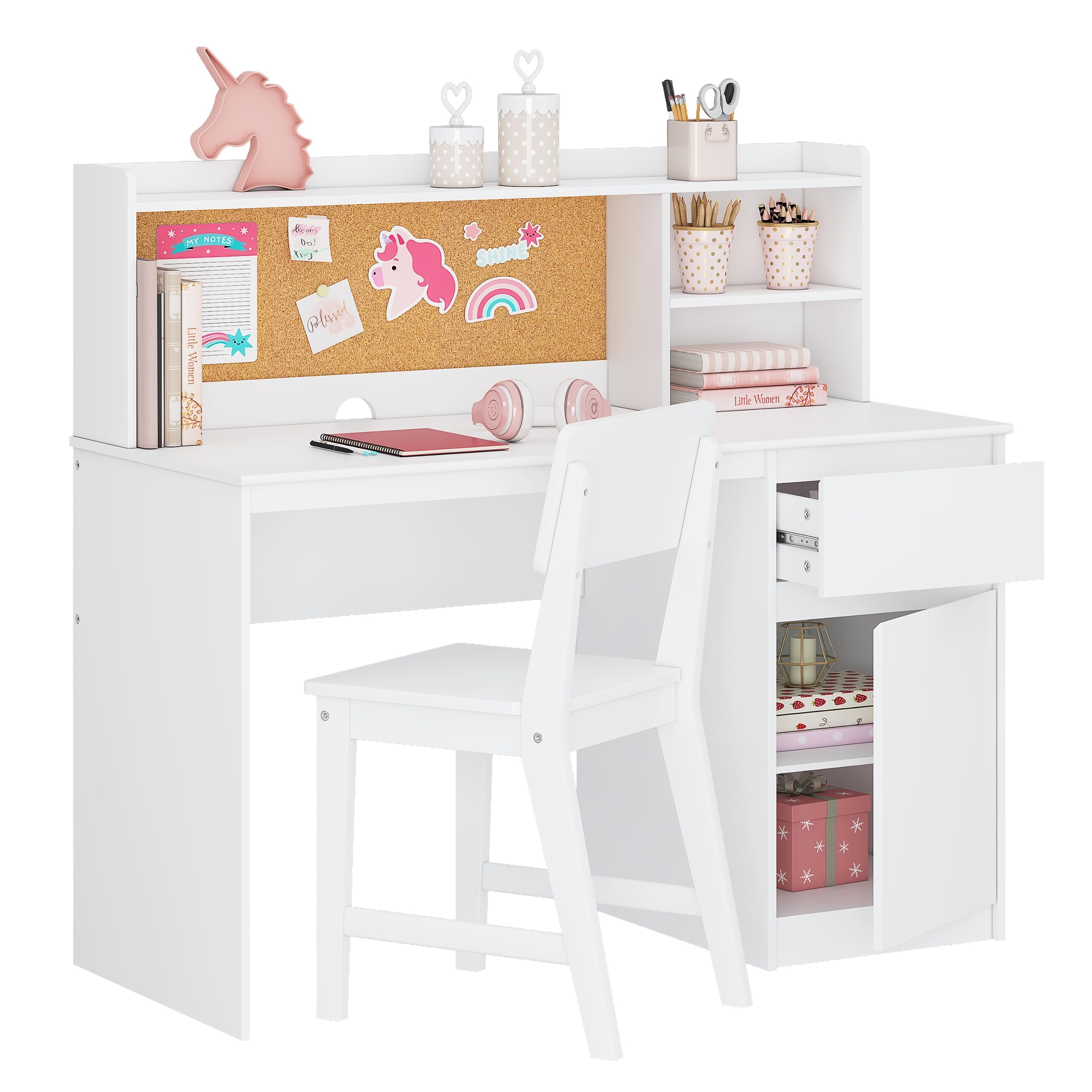 Photo 1 of **PARTS ONLY**UTEX Kids Study Desk with Chair, Kids Desk and Chair Sets with Hutch for 5-12, Wooden Children Study Table, Student Writing Table Computer Workstation