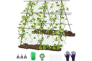 ANTIZZ 2 Packs Cucumber Trellis for Climbing Plants Outdoor, 48 X 48In Foldable A-Frame Trellis Tall Cucumber Trellis for Raised Bed Garden Trellis for Vegetables with Climbing Net for Bean,Grape Zucchini