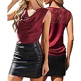 ADORPOP Cowl Neck Tops for Women - Silk Satin Camisole Ruched Dressy Business Sleeveless Blouse Lace Back Tank Top