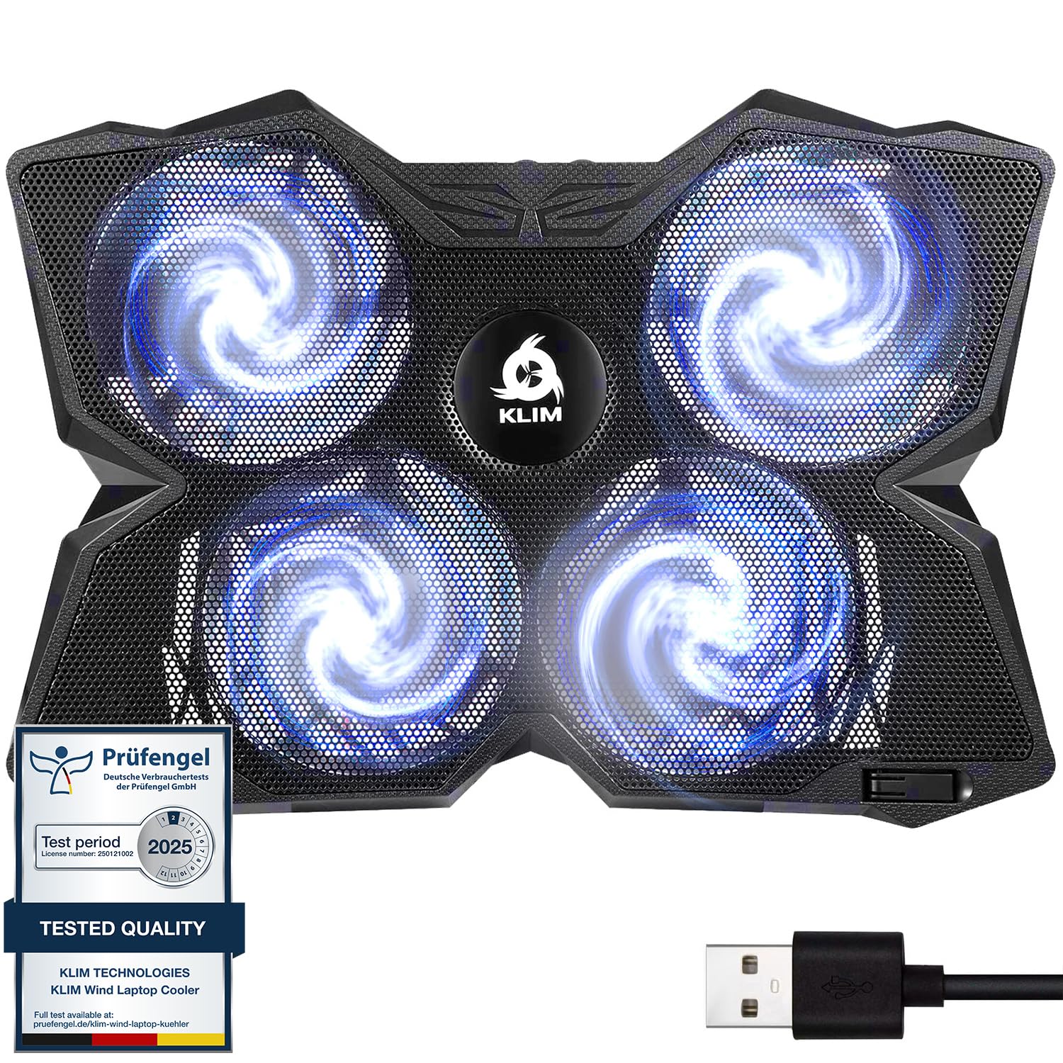 KLIM Wind Laptop Cooling Pad - More Than 500 000 Units Sold - New Version - The Most Powerful Rapid Cooling - Laptop Stand with 4 Fans at 1200 RPM - USB Fan - PS5 PS4 - White