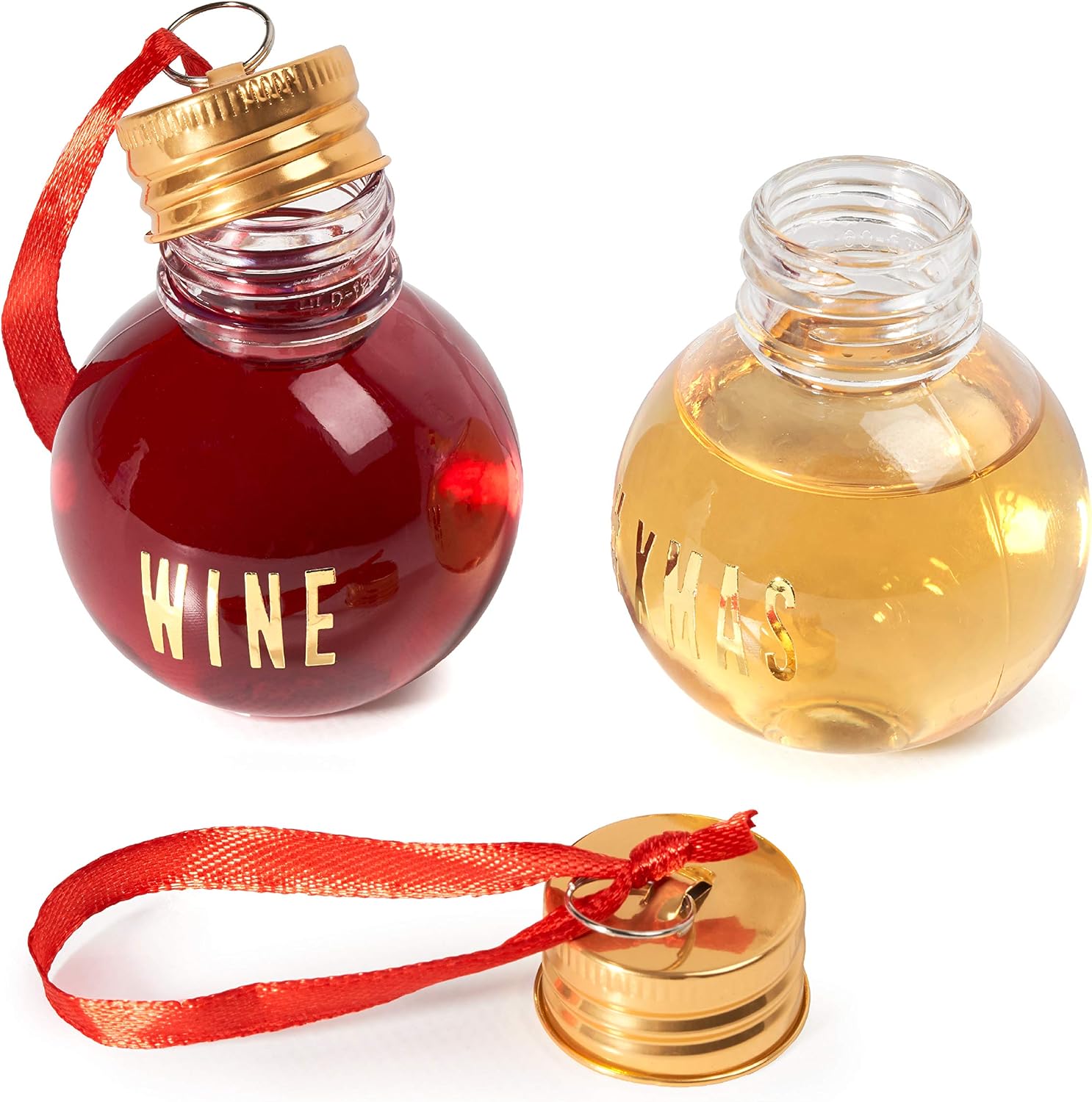 THE TWIDDLERS 10 Fillable Christmas Baubles for Alcohol, 50ml Clear Plastic Ornaments with Stickers