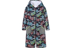 Funnycokid Boys Bathrobe Zipper Kids Soft Fleece Hooded Robe 7-14 Years