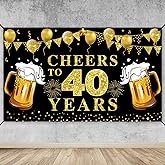 Lnlofen Large Cheers to 40 Years Banner Backdrop, Black Gold Happy 40th Birthday Decorations Party Supplies, 40th Anniversary Poster Sign Decor(72.8 x 43.3 Inch)
