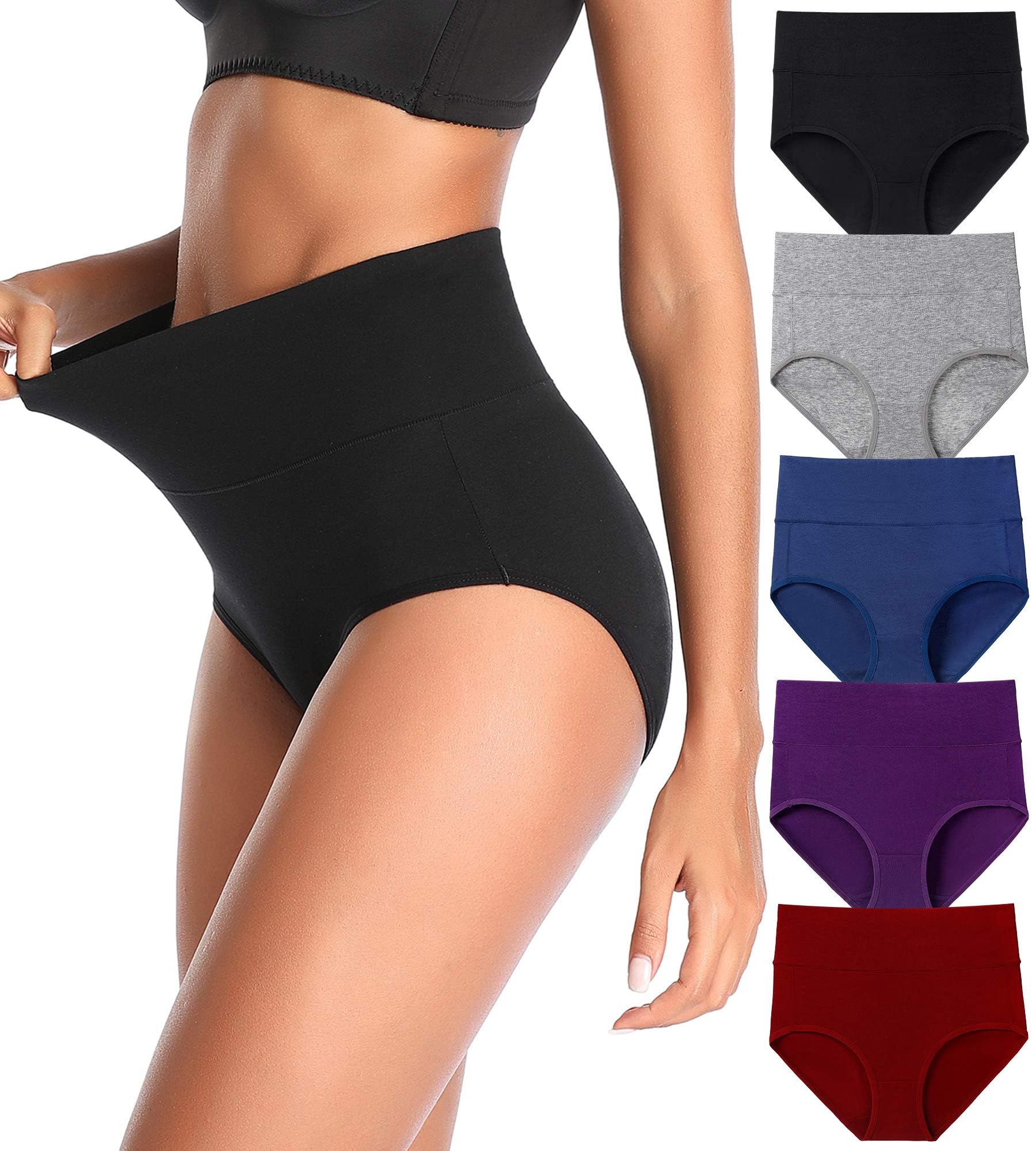 Photo 1 of QOVOQ Women's High Waist Cotton Underwear Stretch Briefs Soft Comfy Ladies Panties MultiPack