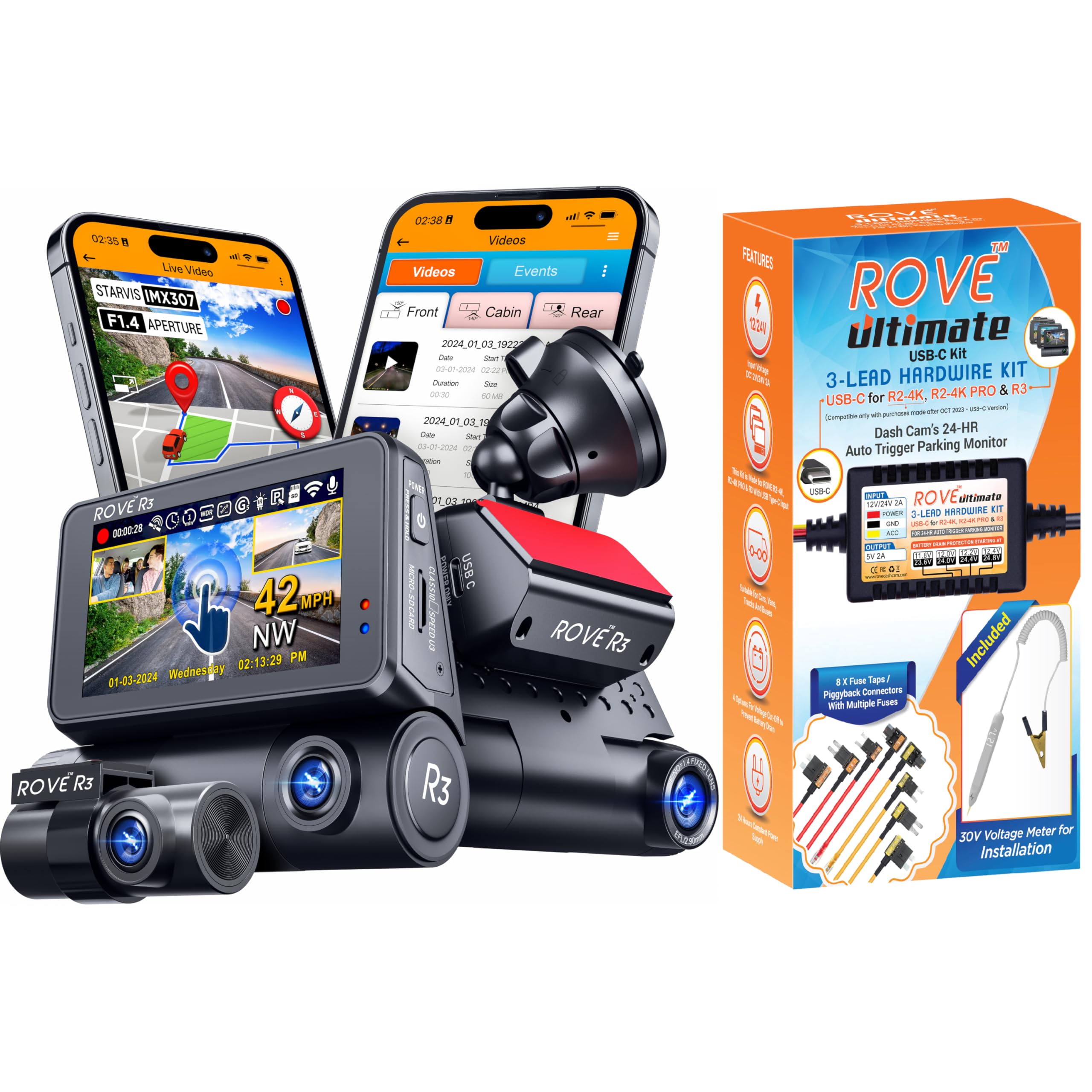 ROVE R3 Dash Cam | Hardwire Kit