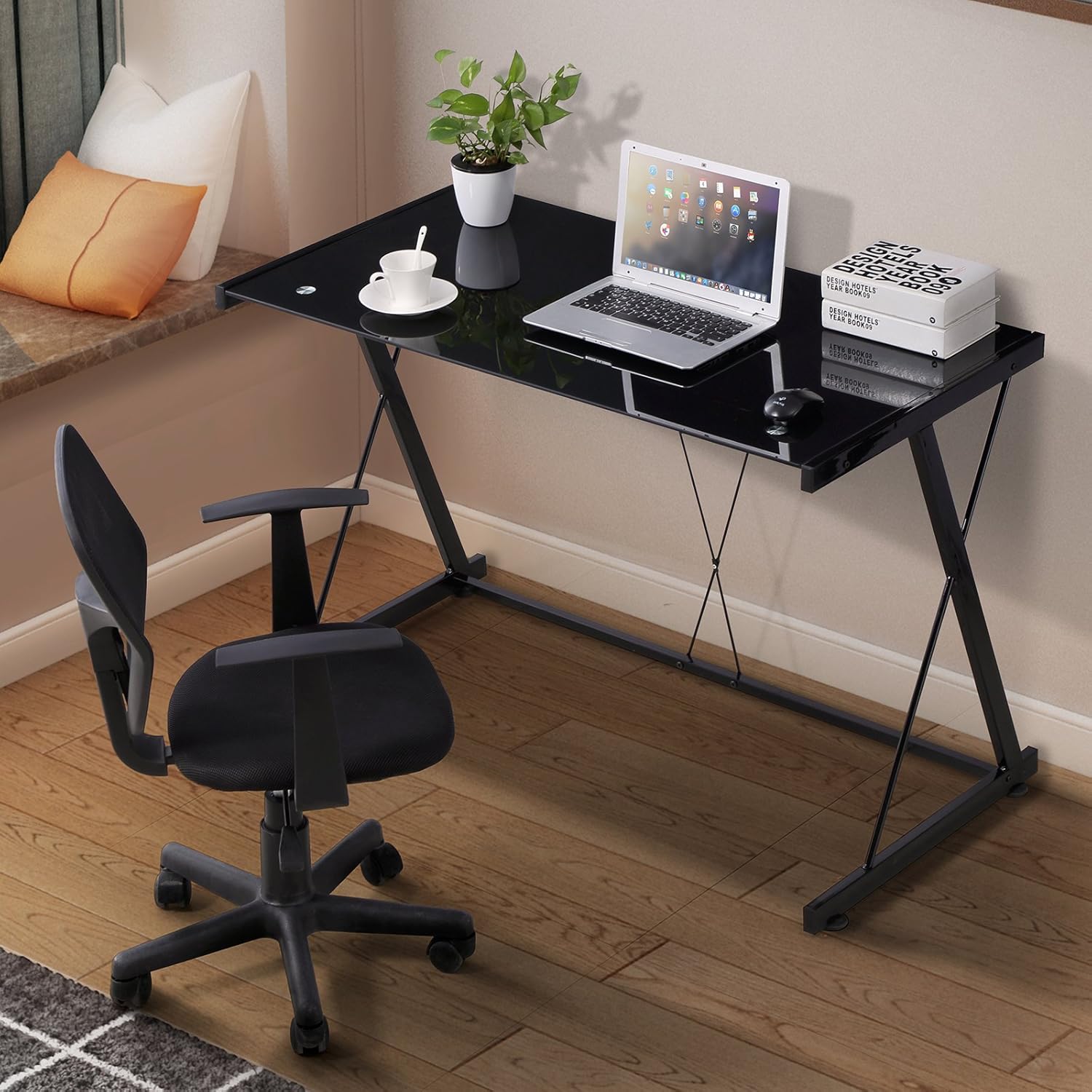 Amazon Mecor Glass Computer Desk Z Shaped Metal Frame Corner
