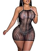 YIINHEY Womens Lingerie Fishnet Bodycon Dress Stripper Outfit Hollow Out Mesh Chemise Babydoll