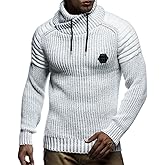 Leif Nelson Men’s Knitted Pullover | Long-sleeved slim fit Knitwear | Biker-Style sweatshirt with shawl collar for Men