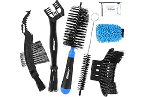BWSHLF Bike Cleaning Kit (6 Pcs) with 1 Storage Bag, 5 Brushes for Tires, Chain, Sprockets, Cranks, Hubs, and Spokes, 1 Cleaning Mitt for Frame, Saddle, Clean Tools for MTB/Road/BMX/E-Bike/Gravel Bike