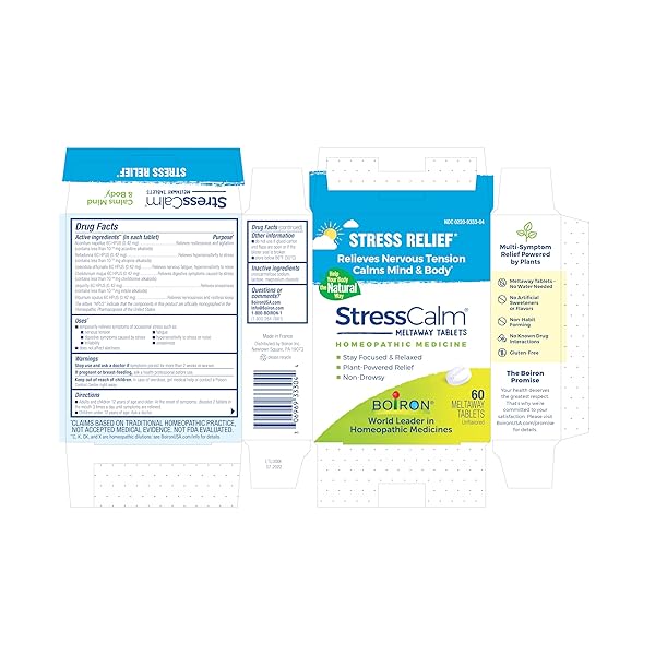 BOIRON STRESSCALM TABLETS FOR RELIEF OF STRESS, ANXIOUSNESS, NERVOUSNESS, IRRITABILITY, AND FATIGUE – 60 COUNT