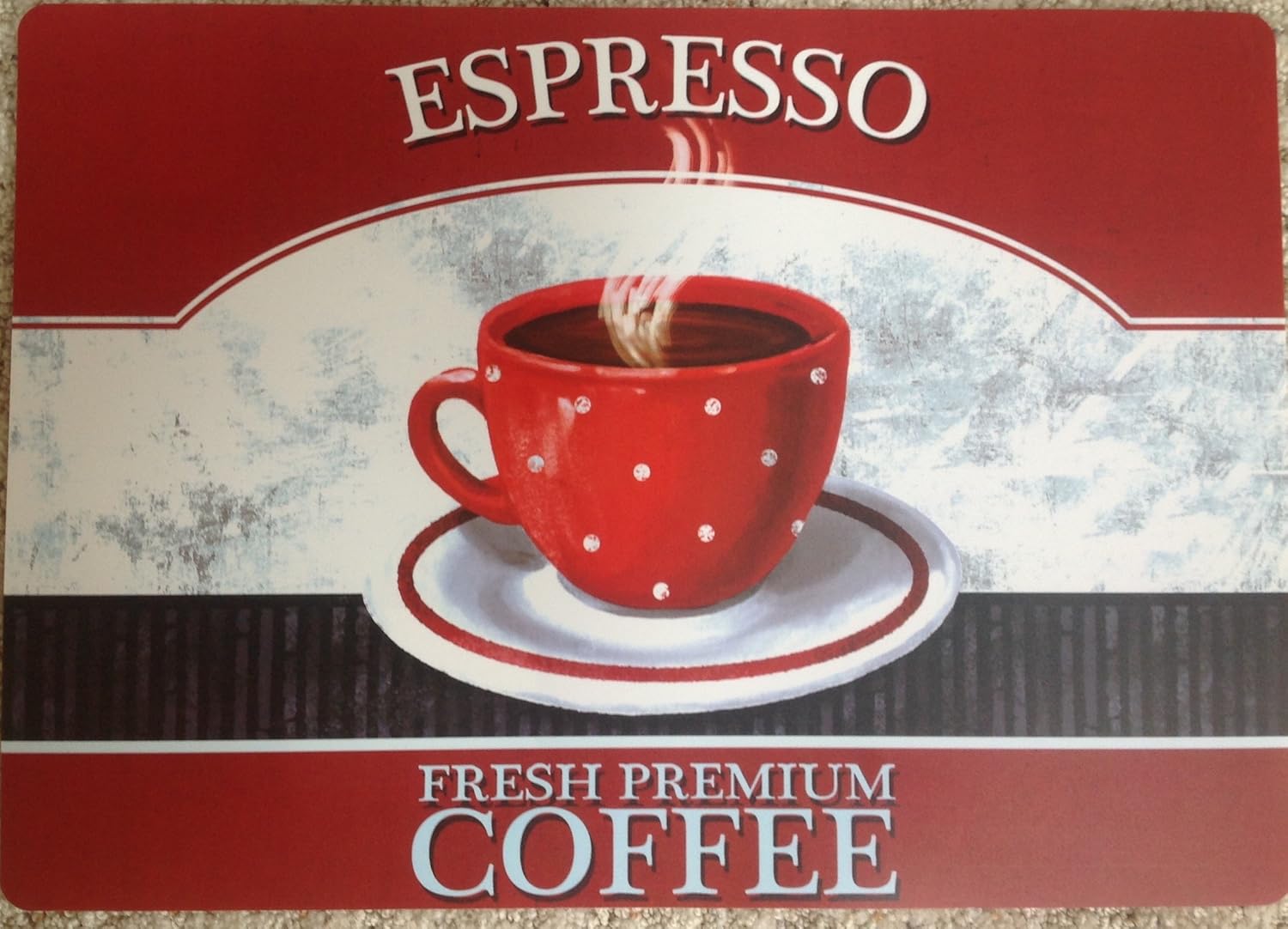 NEW SET 4 PLACEMATS COFFEE ESPRESSO 17 x 11 VINYL MAINSTAYS