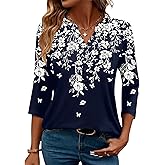 LOMON Womens Tops 3/4 Sleeve Botton Down Shirts Casual V Neck Tunic Blouses Pleated Fashion Summer Tees 2026 Trendy S-3XL