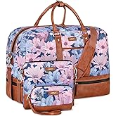 Weekender Bag for Women, Large Overnight Bag Canvas Travel Duffel Bag Carry On Tote with Shoe Compartment 21" 3Pcs Set