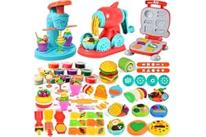 ZYYBQW 3 in 1 Color Dough Sets for Kids Ages 3-4-8, Dough Tools Accessories Kit, Ice Cream Playset Noodle Hamburger Maker, Pretend Play Kitchen Creations Food Toys Arts Crafts for Toddlers Girls Boys