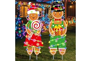 DUNFACK 2 Pcs Christmas Decorations Outdoor Indoor Large Gingerbread Man Boy and Girl Yard Stakes - Christmas Tree Decorations - for Lawn Garden Front Door Home Farmhouse Porch