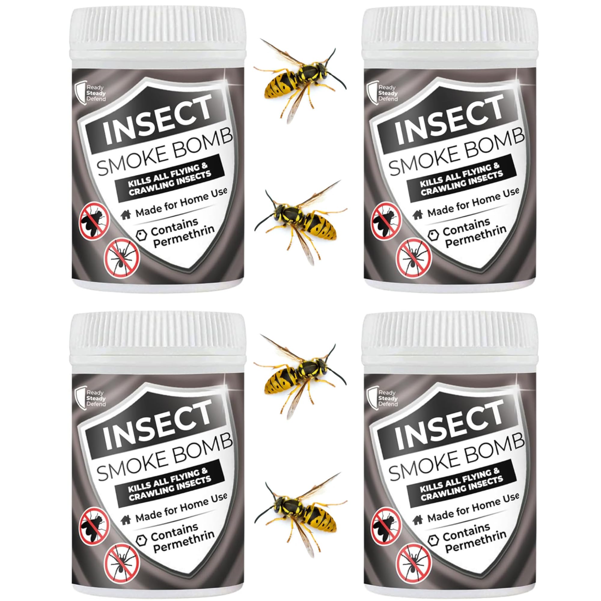 Wasp Smoke Bomb 4 Pack - Fast-Acting Formula, Comprehensive Coverage, Non-Staining, for Home Use, Effective Against All Insects