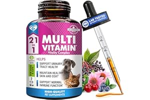 21-in-1 Multivitamin for Dogs and Cats – Liquid Drops with Glucosamine & Cranberry – Hip & Joint, Urinary Tract, Skin & Coat,