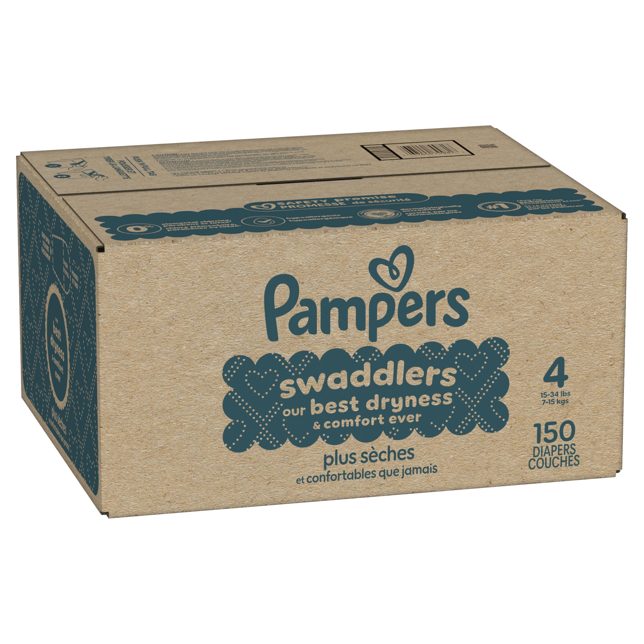 Pampers Swaddlers Diapers, Size 4 (15-34 lbs), 150 Count, Absorbent, Keeps Baby Dry and Comfortable, Skin Safe Disposable Baby Diaper (Packaging May Vary)