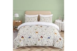 SOULZZZ Colorful Mushroom Duvet Cover for Kids: Soft Mushroom Twin Bedding Set with Wild Plants and Flower- 3 Piece Aesthetic Cream White Twin Bed Set for Girls Boys Women Gifts (NO Comforter)